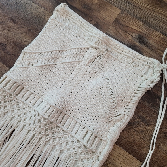 Flook the Label Free People White Crochet Macrame Fringe Mini Maxi Skirt Size M. - Picture 9 of 15